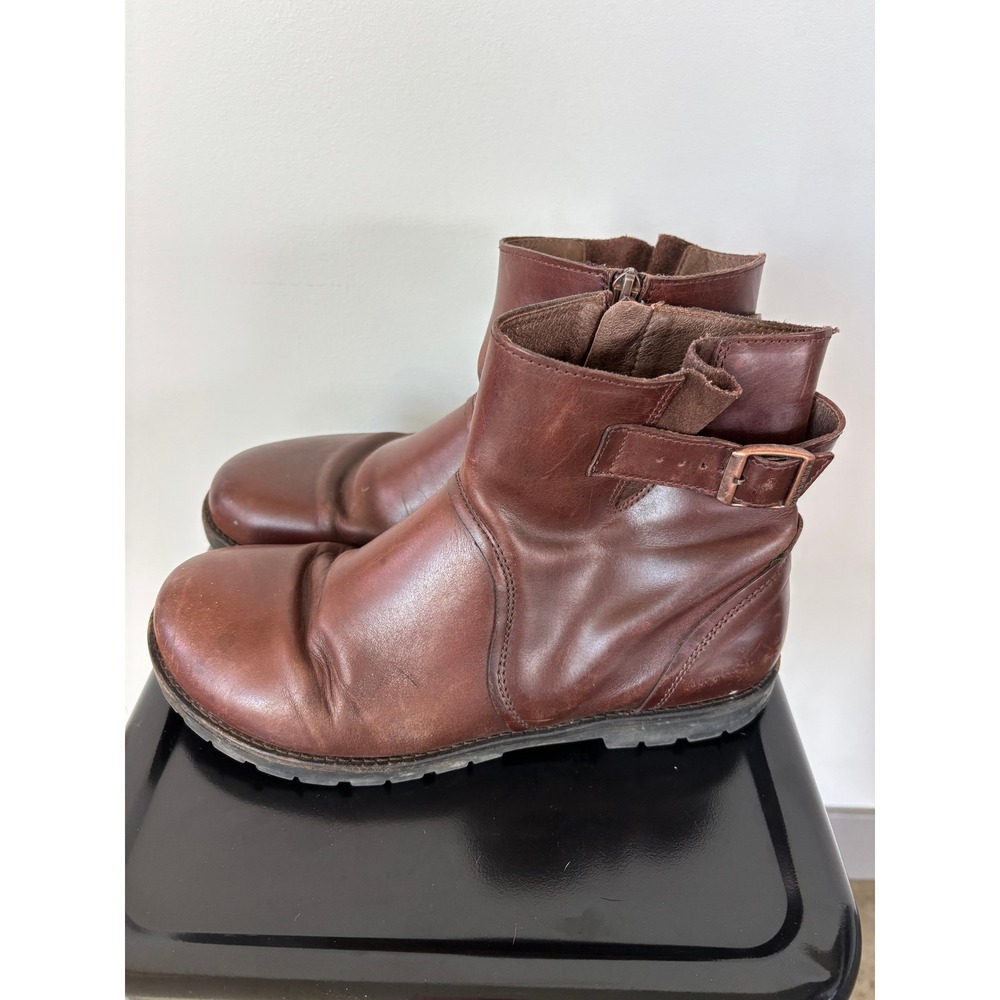 Birkenstock Collins Brown Leather Ankle Boots Side Zip Buckle Lug Sole Mens 41 - Picture 6 of 7